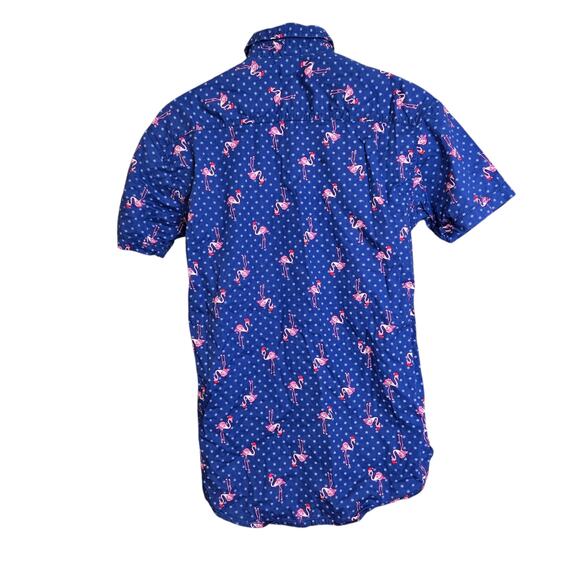 Drill Clothing Co Mens Flamingo Holiday Shirt M Snowflakes Blue Stretch‎ Santa - Picture 6 of 8